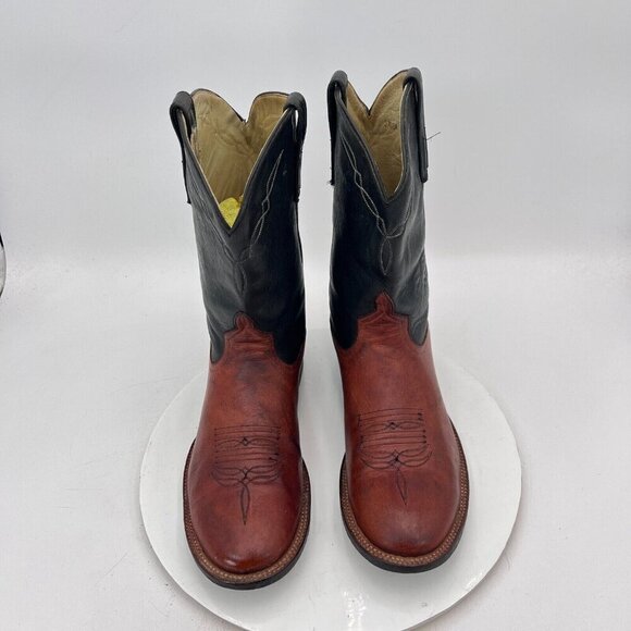 Dennard's Western Wear Men Size 9 Brown Black Color Block Leather Western Boot - Picture 3 of 16